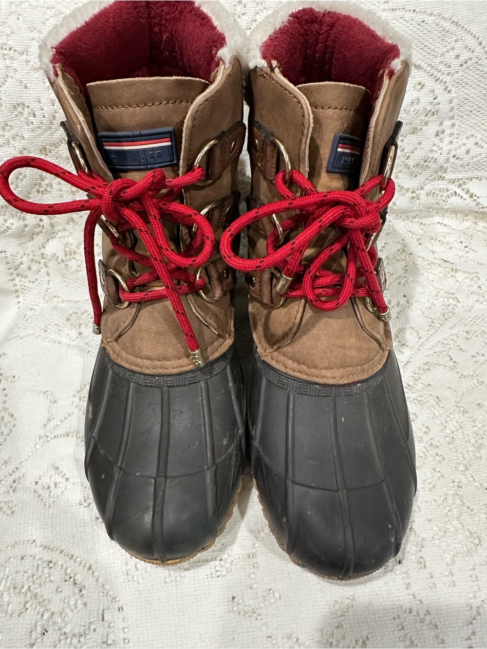 Tommy Hilifiger womens Duck Winter Boots with Red Laces